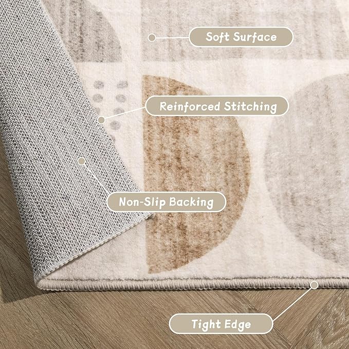 MUJOO Area Rug 6x9,Washable Rugs for Living Room Bedroom Dining Room,Large Boho Throw Floor Carpet Non Slip Soft Modern Abstract Bohemian Neutral Beige