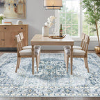 6x9 Area Rugs Washable Rugs for Living Room, Vintage Boho Rug Non-Slip Soft Floral Distressed Rug Low Pile Stain Resistant Carpet for Bedroom Nursery Office Dining Room Farmhouse Dorm(Blue, 6'x9')