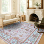 Fame Living Pink Oushak Rug, Modern, Vintage, Turkish, Eclectic, Floral, Pastel, Washable, Extra Large Area Rugs for Living Room, Dining, Bedroom, Lounge, 9'x12'