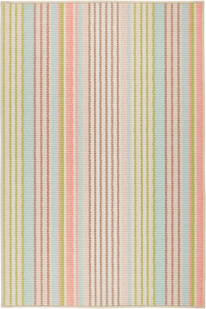 Dash and Albert Ana Ticking Machine Washable Area Rug - 6' x 9' Aqua Stripe Washable Accent Rug - Durable, High Traffic Area Kitchen, Hallway, Bedroom