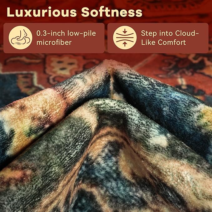YJ.GWL Area Rugs for Living Room 3x5 Machine Washable Rugs for Bedroom, Non Slip Floral Vintage Rug Indoor Carpet, Small Floor Throw Rug for Dining Room Kitchen, Orange-Red