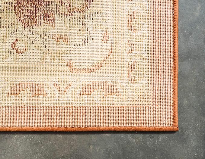 Unique Loom Versailles Collection Traditional Classic Floral Motif Area Rug (10' 0 x 10' 0 Square, Terracotta/ Ivory)