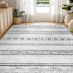 BESTSWEETIE 8x10 Area Rugs for Living Room Washable Moroccan Farmhouse Neutral Geometric Low Pile Non-Slip Soft Print Pattern Rug for Bedroom Kitchen Dining Room Entryway Grey/Black/Navy