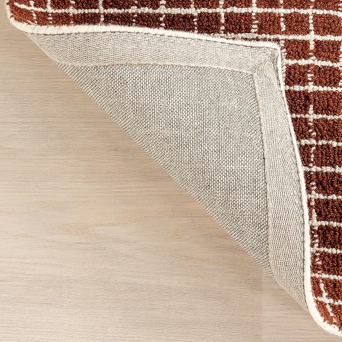 Rugs USA Melrose Checked Wool Area Rug - 5x8 Area Rug Contemporary Chestnut/Ivory for Living Room Bedroom Dining Room Kitchen