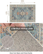 Enkor Area Soft Rugs 6x9 Washable Non Slip Boho Floor Rugs for Living Room Bedroom, Vintage Style Farmhouse Mat for Kitchen Entryway Green & Blue