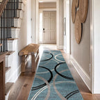 Rugshop Modern Wavy Circles Design Runner Rug, Non-Shedding Carpet for Hallway, Kitchen, or Foyer, Blue, 2'7" x 8'