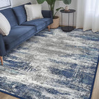 Bavni 5x7 Rug, Abstrcat Machine Washable Rug Non-Slip, Soft Mordern Lightweight Area Rug, Stain Resistant Rugs for Living Room, Bedroom, Dining Room, Blue/Ivory