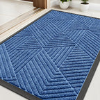 Kitinjoy Front Door Mat Outside Entrance, Sturdy Natural Dirt Trapper, Heavy Duty Rubber Doormat, Low Profile Non-Slip Backing, Easy Clean Floor Mat for Indoor Outdoor Entry, 29.5X17 Inch, Blue