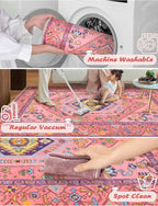 SERISSA Washable Kitchen Runner Rug, 2x5 Non-Slip Fuchsia Pink Runner Rugs for Hallway, Ultra Soft Cute Boho Aesthetic Low-Pile Floor Carpet for Bedroom Bathroom Laundry Living Room