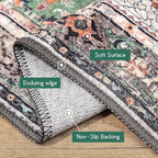 Area Rug 5x7 for Living Room Green Boho Non-Slip Washable Rug Vintage Low Pile Large Rug for Bedroom Dining Room
