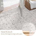 Grey Round Area Rug 3ft Entryway Door Mat Small Circle 3x3 Kitchen Vintage Carpet Non Slip Indoor Bedroom Washable Distressed Floral Retro Accent Throw Rug Office Bathroom