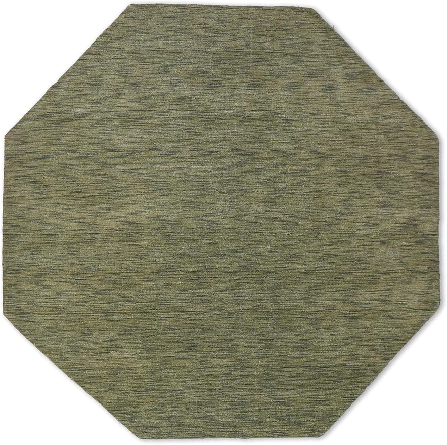 Hand Knotted Loom Wool ECO-Friendly Area Rugs - 6'x6', Octagon, Green Color, Solid Plain Design, High Pile Thick Handmade Anti Skid Area Rugs for Living Room, Bed Room (L00111)