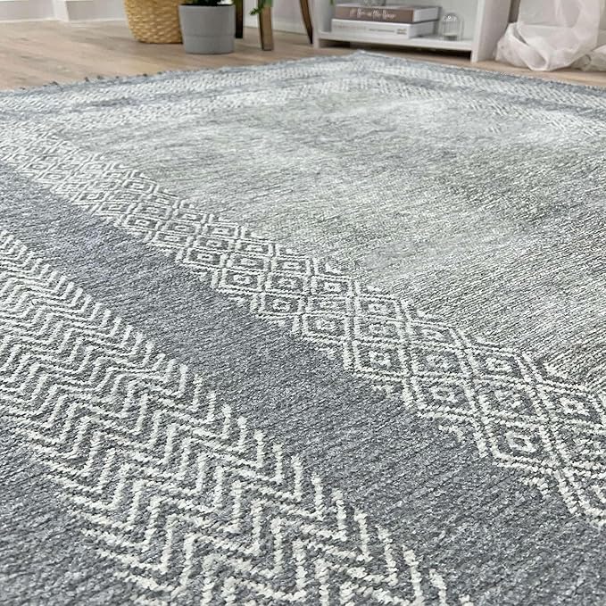 Alfa Rich 7x10 Light Gray Washable Area Rugs for Living Room Bedroom Kitchen Dining Cotton Decor Rug