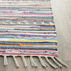 SAFAVIEH Rag Rug Collection Runner Rug - 2'3" x 10', Grey & Multi, Handmade Boho Stripe Cotton, Ideal for High Traffic Areas in Living Room, Bedroom (RAR121M)