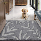 LUMI Indoor Door Mat 36x60, Washable Front Doormat with Welcome Leaf Pattern, Non-Slip Rubber Back Absorbent Mats for Entrance, Patio, Garage, Light Grey