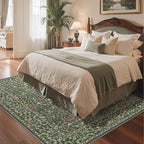 Bavni 6x9 Area Rugs for Living Room, Floral Rug Machine Washable Non Slip, Vintage Boho Forest Carpet, Soft Low Pile Thin Lightweight Rugs for Bedroom, Farmhouse, Dining Room Office, Emerald Green