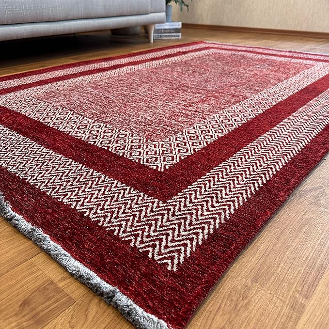 Alfa Rich 5x8 Red Burgundy Washable Area Rugs for Living Room Bedroom Kitchen Cotton Rug