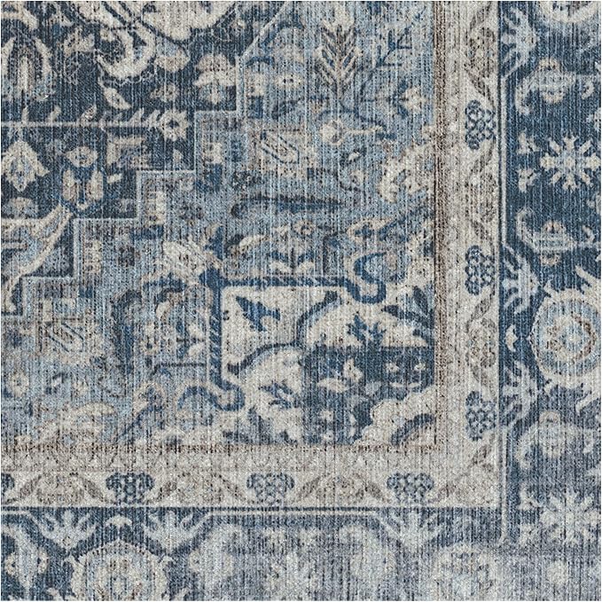 RUGGABLE Washable Area Rug – Kamran Admiral Blue 4x6, Stain-Resistant, Non-Slip – Medium Machine Washable Rugs for Living Room, Bedroom, Hallway, Entryway & Office–with Cushioned Pad