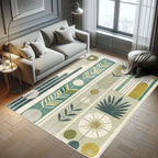 Ambesonne Mid Century Modern Decorative Rug, Abstract Circles Leaves and Stripes in Nature Color Palette, Quality Carpet for Bedroom Dorm and Living Room, 4' X 5' 5", Fawn Teal Pale Green