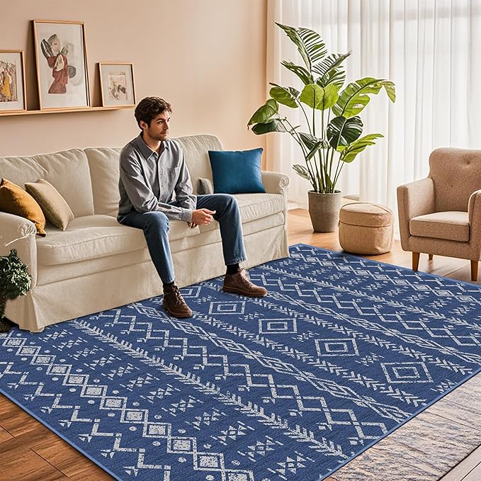 Indoor Outdoor Area Rug Washable Patio Rug Modern Moroccan Geometric Indoor Outdoor Carpet Rug Non Slip Non Shedding for Patio, Deck, Backyard, Porch (8x10)