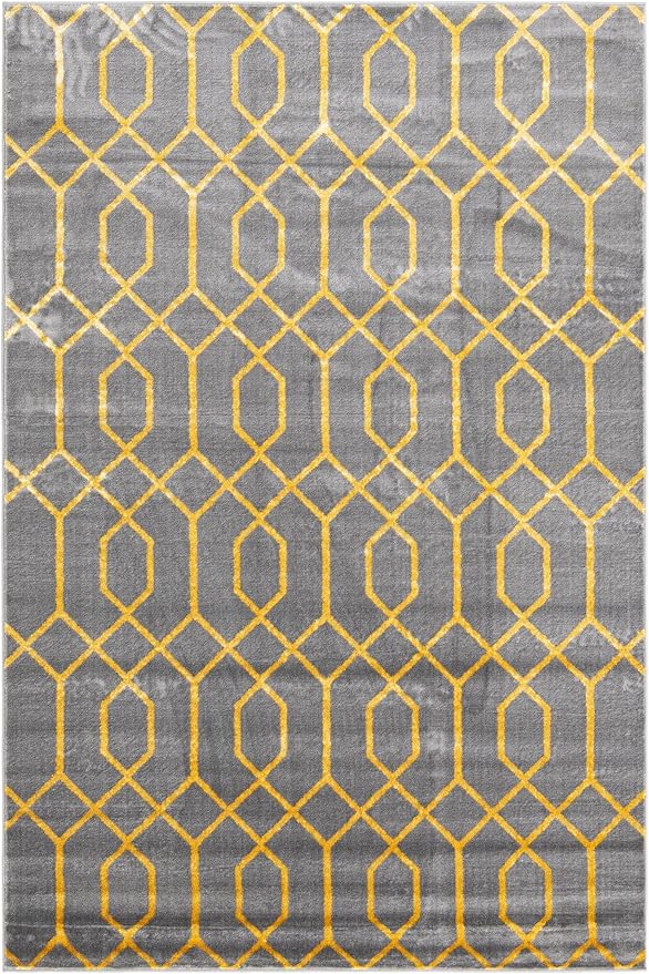 Marilyn Monroe Glam Collection Area Rug - Trellis (6' 1" x 9' Rectangle, Gray Gold/ Gold)