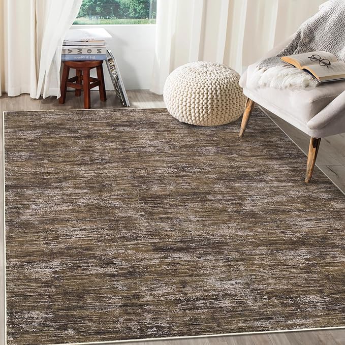 RUGSREAL 6x9 Large Bedroom Area Rug Soft Modern Area Rug for Living Room Non-Slip Stain Resistant Abstract Throw Floor Carpet Contemporary Rug Solid Accent Rug for Dining Room Office, Brown