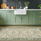 Boho Long Bathroom Runner Rug 2x6 - Floral & Bird Runner Rug for Kitchen Floor, Hallway, Laundry Room, Bedroom, Entrance, Sage Green Vintage Decor, Washable Non Slip Low Pile - Light Green