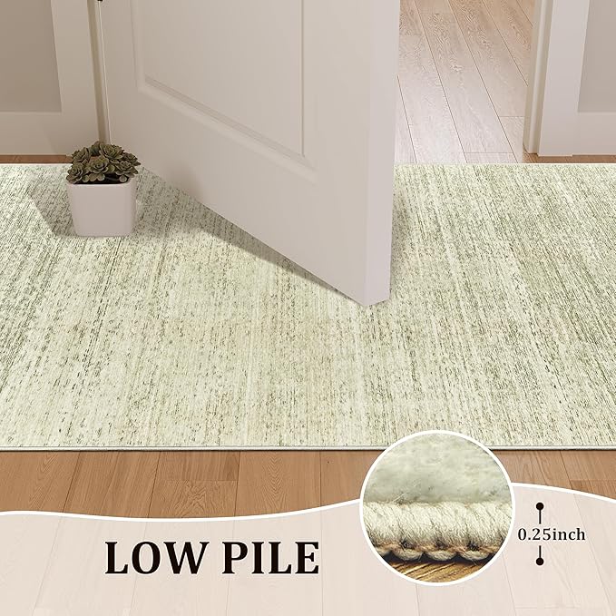 Art&Tuft Non-Slip Runner Rug - 2x8 Runner Rug Washable Low-Pile Rugs Runners, Soft Distressed Carpet Runner for Bedroom Bathroom Kitchen Laundry Living Room, Green