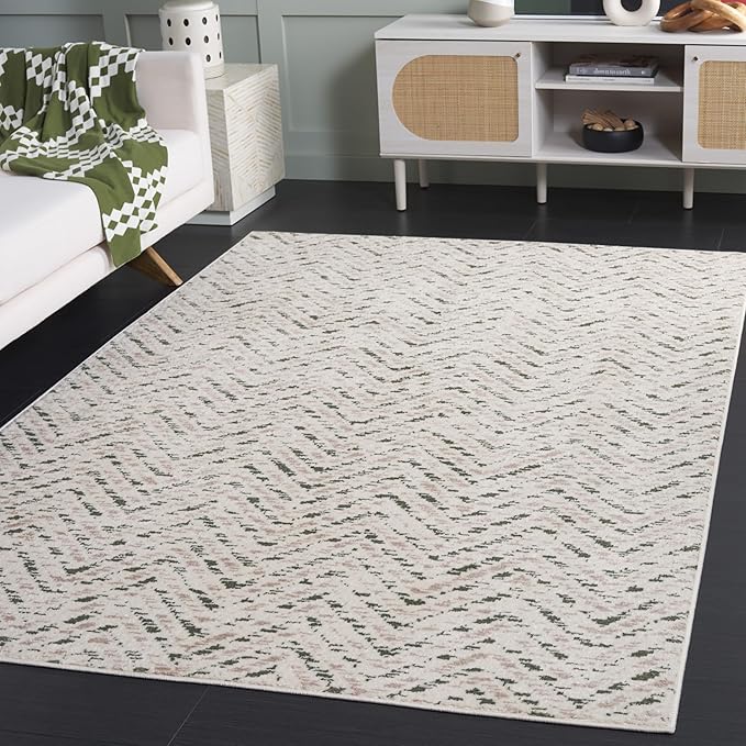 SAFAVIEH Adirondack Collection Area Rug - 4' x 6', Ivory & Dark Green, Chevron Design, Non-Shedding & Easy Care, Ideal for High Traffic Areas in Living Room, Bedroom, Dining (ADR104X-4)