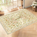 Door Mat Entryway Rug 2x3, Machine Washable Non-Slip Small Area Rug, Boho Floral Low Pile Throw Rugs for Entrance, Front Door, Entry, Kitchen, Kids Room（Beige）