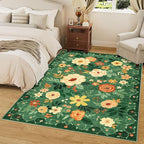 DUKINO 5x7 Area Rug, Floral Rugs for Living Room, Lightweight Non Slip Washable Rug, Indoor Low Pile & Non-Shedding Boho Design Rugs for Bedroom, Playroom, Dining Room, Dark Green