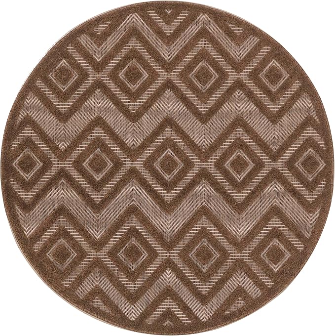 Nourison Home Versatile Brown 4' x Round Area Rug - Easy Clean, Non Shedding, Bed Room, Living Room, Dining Room, Kitchen (4' x Round)