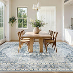 9x12 Area Rugs Washable Rugs for Living Room, Large Vintage Boho Rug Non-Slip Soft Floral Distressed Rug Low Pile Stain Resistant Carpet for Bedroom Nursery Office Dining Room Farmhouse(Blue, 9'x12')