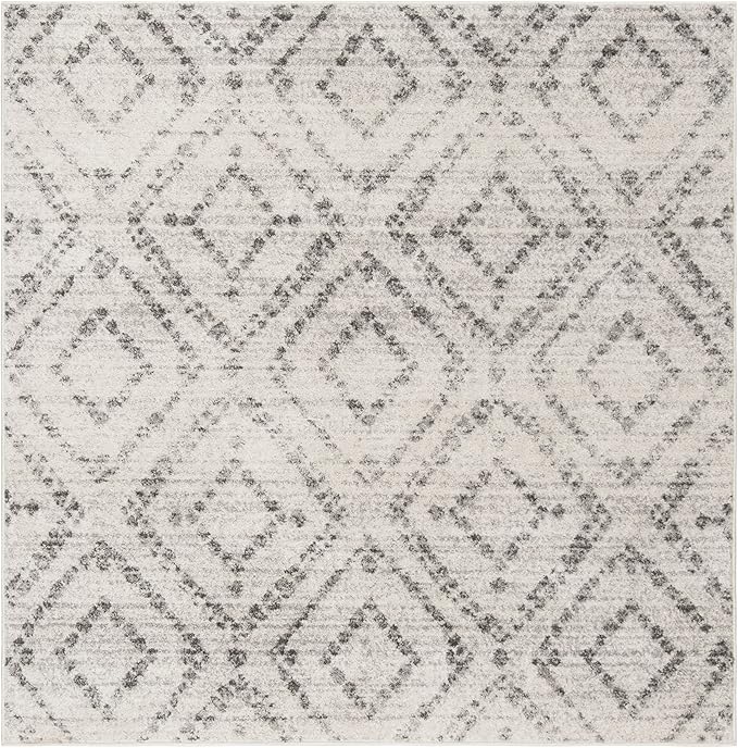 SAFAVIEH Adirondack Collection Area Rug - 6' Square, Light Grey & Grey, Modern Diamond Distressed Design, Non-Shedding & Easy Care, Ideal for High Traffic Areas in Living Room, Bedroom (ADR131C)