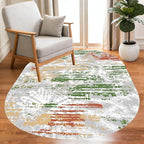 Distressed Abstract Art Aesthetic Deco Indoor Oval Rugs 7x9 for Living Room Bedroom Dining Room Soft Non Skid Easy Clean Big Carpet Nursery Dorm Farmhouse Rustic Grey Green Tie-Dye Texture Area Rug