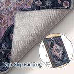 Tangsoo 4x6 Vintage Area Rug with Non Slip Backing, Machine Washable Rug Low Pile Living Room Rugs for Bedroom, Dining Room, Office, Navy/Multi Print Distressed Floor Carpets