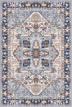 KOZYFLY Boho Area Rug 3x5 Ft Rugs for Entryway Washable Entry Rug Non Slip Door Mat Indoor Entrance Printed Faux Wool Throw Rugs for Entrance Front Porch Kitchen Living Room, Blue Gray/Cream