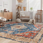 Area Rug 5x7 Washable Rug, Vintage Boho Medallion Rugs Non-Slip Soft Low Pile Large Distressed Rug Indoor Retro Carpet for Living Room Bedroom Dining Room Home Office (Tribal Medallion/Multi, 5'x7')
