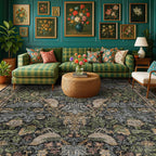Washable Living Room Rug 6x9 - Dark Floral Nature Rugs for Bedroom, Dining Room Kitchen Table Rug for Under Table, Office, Stain Resistant Non-Slip Large - Brown/Dark Green