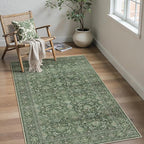 Green Area Rug 4x6 Washable Office Entryway Carpet Soft Vintage Indoor Kitchen Living Room Door Mat Traditional Retro Distressed Thicker Throw Small Rug Bedroom Dining Room Bathroom