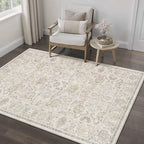HUGEAR 3x5 Machine Washable Area Rugs Vintage Grey - Neutral Non Slip Stain Resistant Low Pile Aesthetic Throw Carpet Kids & Pet Friendly for Living Room Kitchen Dining Room Laundry