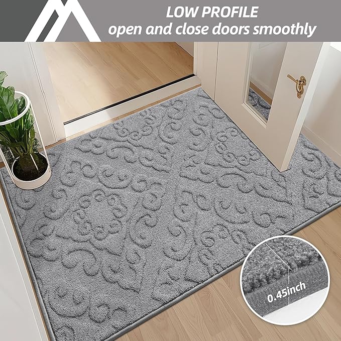 COSY HOMEER Door Mat 36”x60”,Absorbent Dirt Trapper Entryway Rugs,Non-Slip Welcome Mat,Washable Entry Rugs,Low Pile Doormat for Front Back Door,Wet Shoes & Paws,Grey