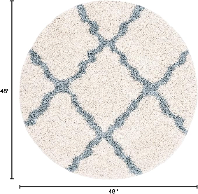 SAFAVIEH Dallas Shag Collection Area Rug - 4' Round, Ivory & Light Blue, Trellis Design, Non-Shedding & Easy Care, 1.5-inch Thick Ideal for High Traffic Areas in Living Room, Bedroom (SGD257J)