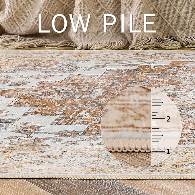 GENIMO Area Rug 2x3 Indoor Machine Washable Doormat, Low Pile Vintage Rugs, Small Retro Lightweight Entryway Mat for Entrance, Hallway, Kitchen and Corridor, Orange