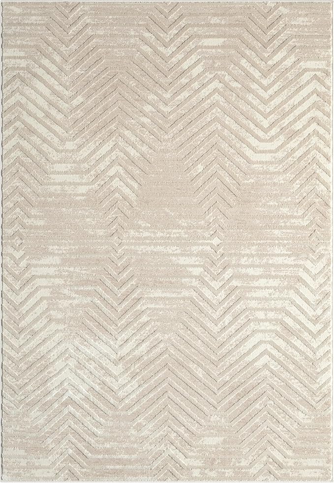Abani Terra Cream 4' x 6' Area Rug for Living Room, Bedroom - Geometric Lines Pattern - Durable & Easy to Clean