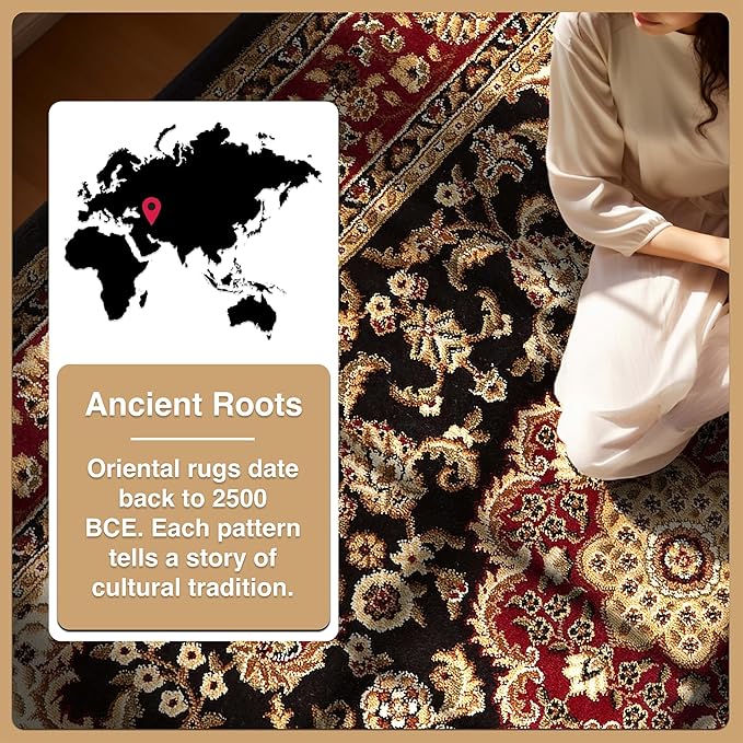 Well Woven Barclay Collection Medallion Kashan Black 6x9 Area Rug - for Living Room, Bedroom, and Dining Room