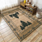 UNREASTO Country Cabin Area Rug 3x5ft Rustic Nature Forest Pine Cone Pine Tree Plant Vintage Home Decor Floor Rug Non-Slip Easy Clean Lodge Rug for Living Room Bedroom Entry Office Hardwood Floor