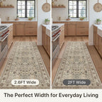 Bavni2'6''x6 Rug Runners for Hallways, Washable Runner Rug Non Slip,Vintage Floral Print Style Rugs for Bedroom-Lightweight Low Pile Carpet for Hallways Bathroom, Dark Espresso