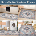 Tangsoo Vintage Rug 2x3 Washable Rug for Entryway, Non Slip Small, Indoor Front Door, Print Distressed Blue/Beige Door Mat Carpet, Soft Low Pile Rugs for Entrance Kitchen Bedroom Bathroom