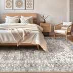 9x12 Area Rug Living Room: Washable Boho Large Neutral Vintage Soft Rugs Stain Resistant Farmhouse Non-Slip Indoor Rustic Floor Carpet for Bedroom Nursery Kids Playroom Office Dining Room- Dark Brown